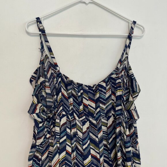 TORRID 3 Plus Size Chevron Print Challis Ruffle Babydoll Top Blue White Boho 3X - Picture 14 of 16